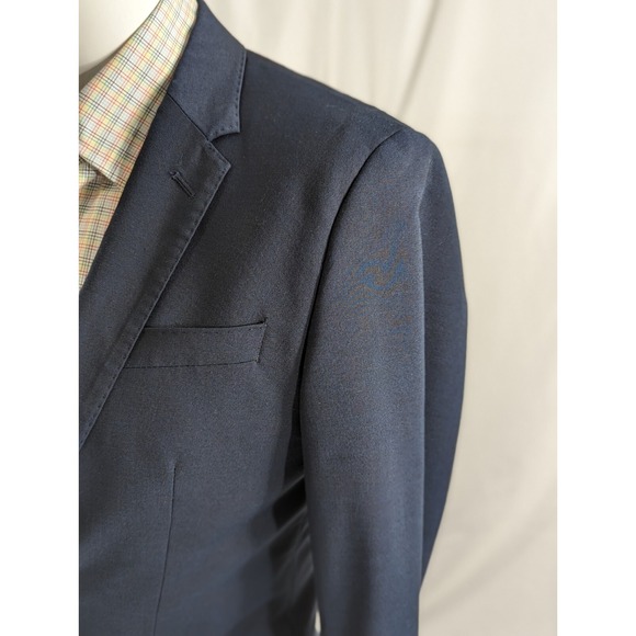 H&M  Slim Fit 1 Button Casual Suit Jacket Blazer Dark Blue Crosshatch Size 36R - Picture 3 of 11